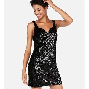 Womens EXPRESS Diamond Sequin Sheath Short DRESS Black XS Sparkle Sleeveless NEW